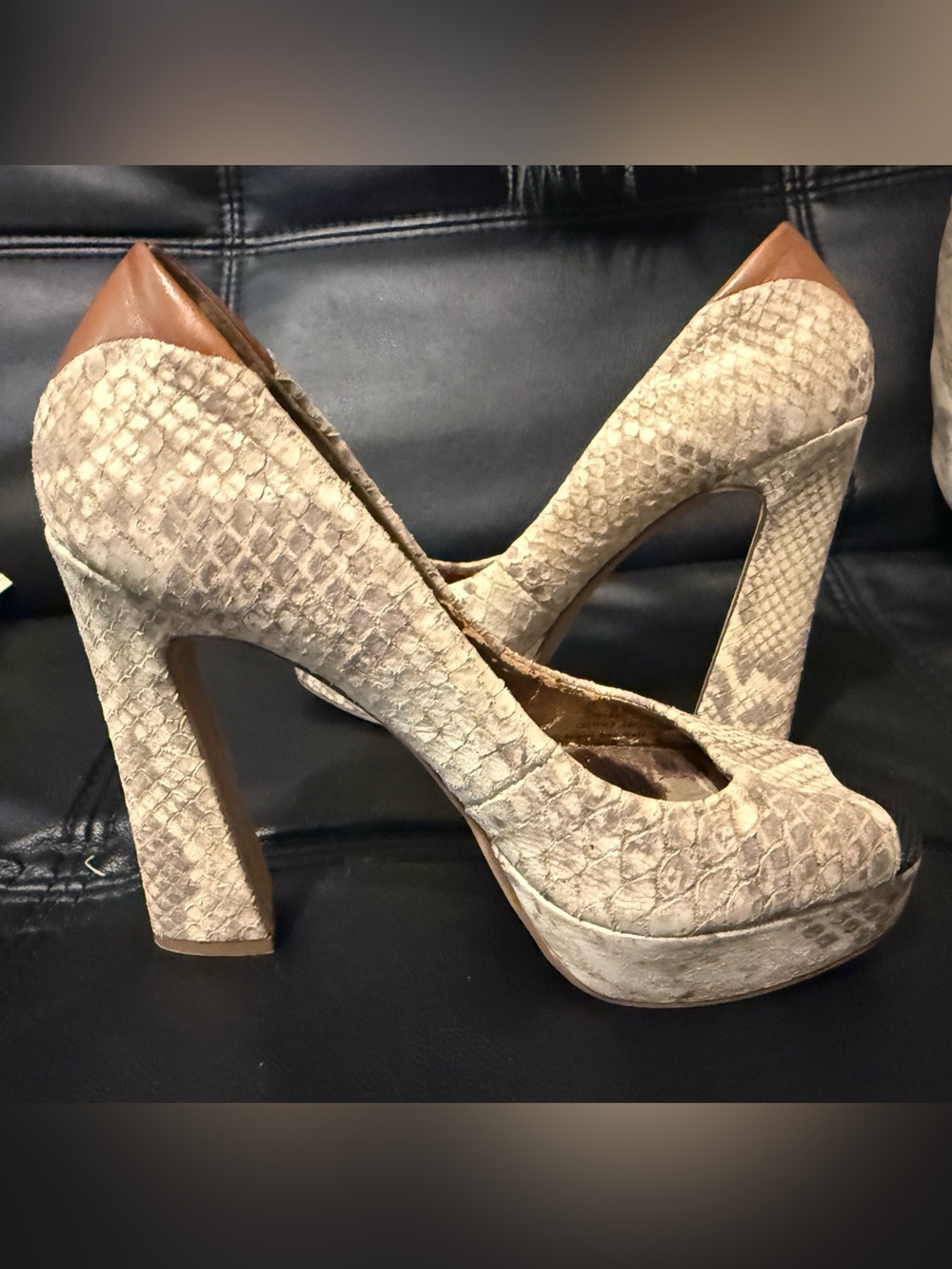 Sam Edelman Snakeskin Platform Peep Toe Heels Chunky High Heel Pumps